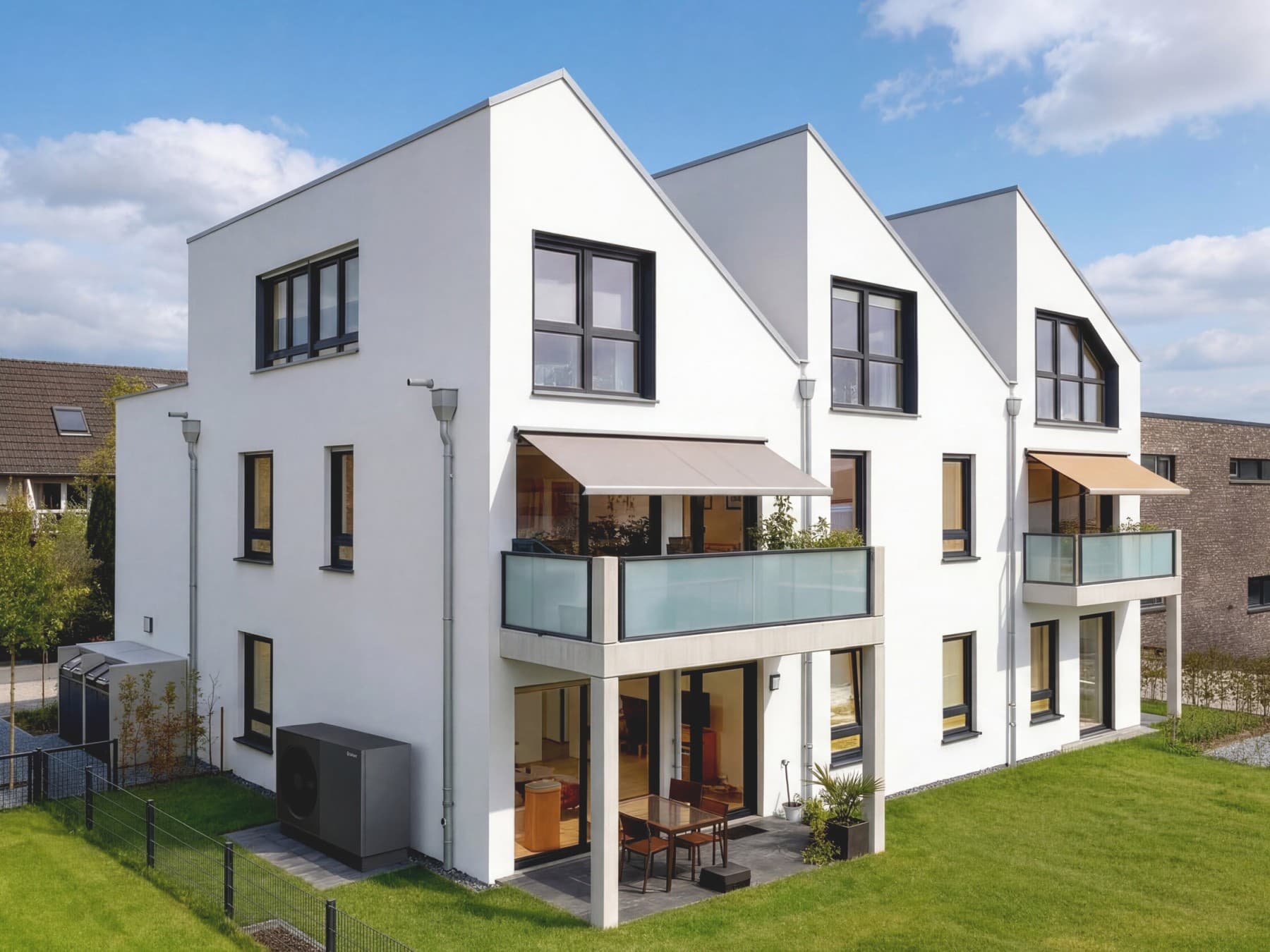 Moradia multifamiliar com unidade exterior do aroTHERM plus na parede exterior