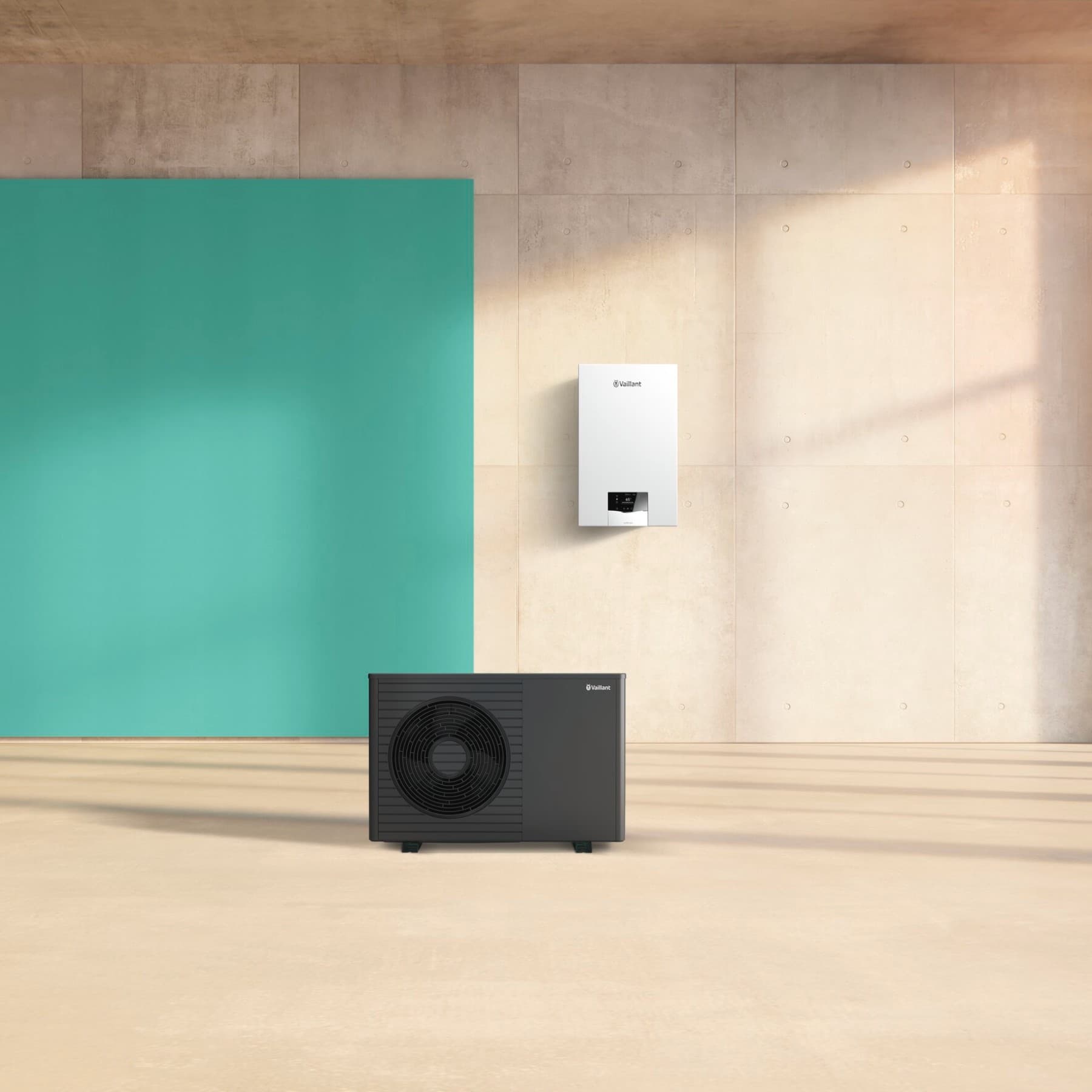 Sistema híbrido com a bomba de calor aroTHERM plus e a caldeira a gás de condensação ecoTEC plus